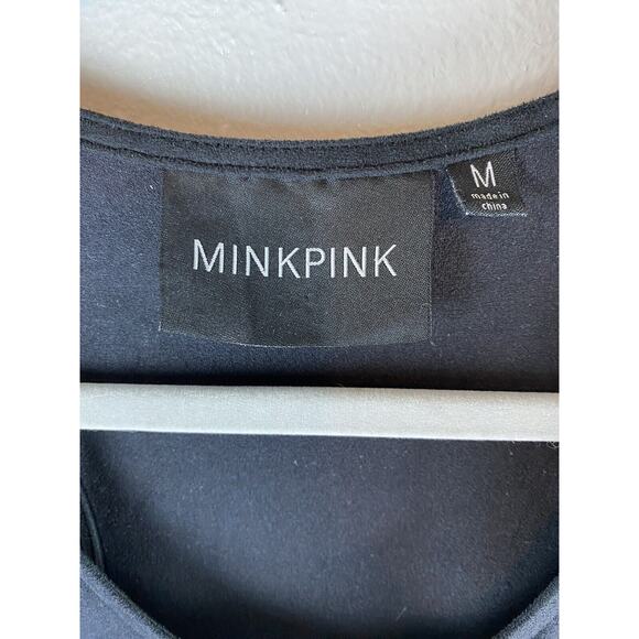 MINKPINK Sz M Black Empire Waist Laser Cut Sleeveless Racerback Dress - Picture 4 of 10